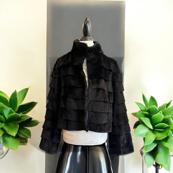 Vintage Blue Duck black rabbit fur ruffle coat Size women’s L - Picture 9 of 12